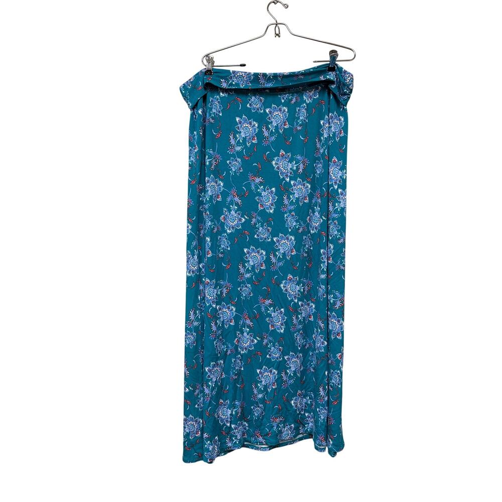 3X Plus Stretch Vacation Stretch Turquoise Blue Paisley Floral Boho Maxi Skirt